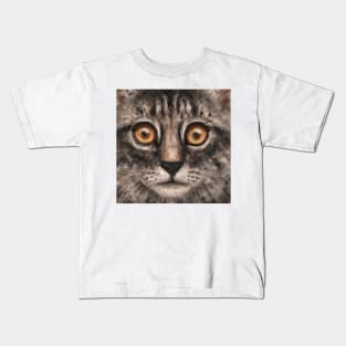 Close Up Painting of a Gray Kitten Face with It's Big Orange Eyes Kids T-Shirt